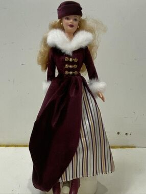 2000 Mattel Barbie Victorian Ice Skater Doll in Plum and White Trim